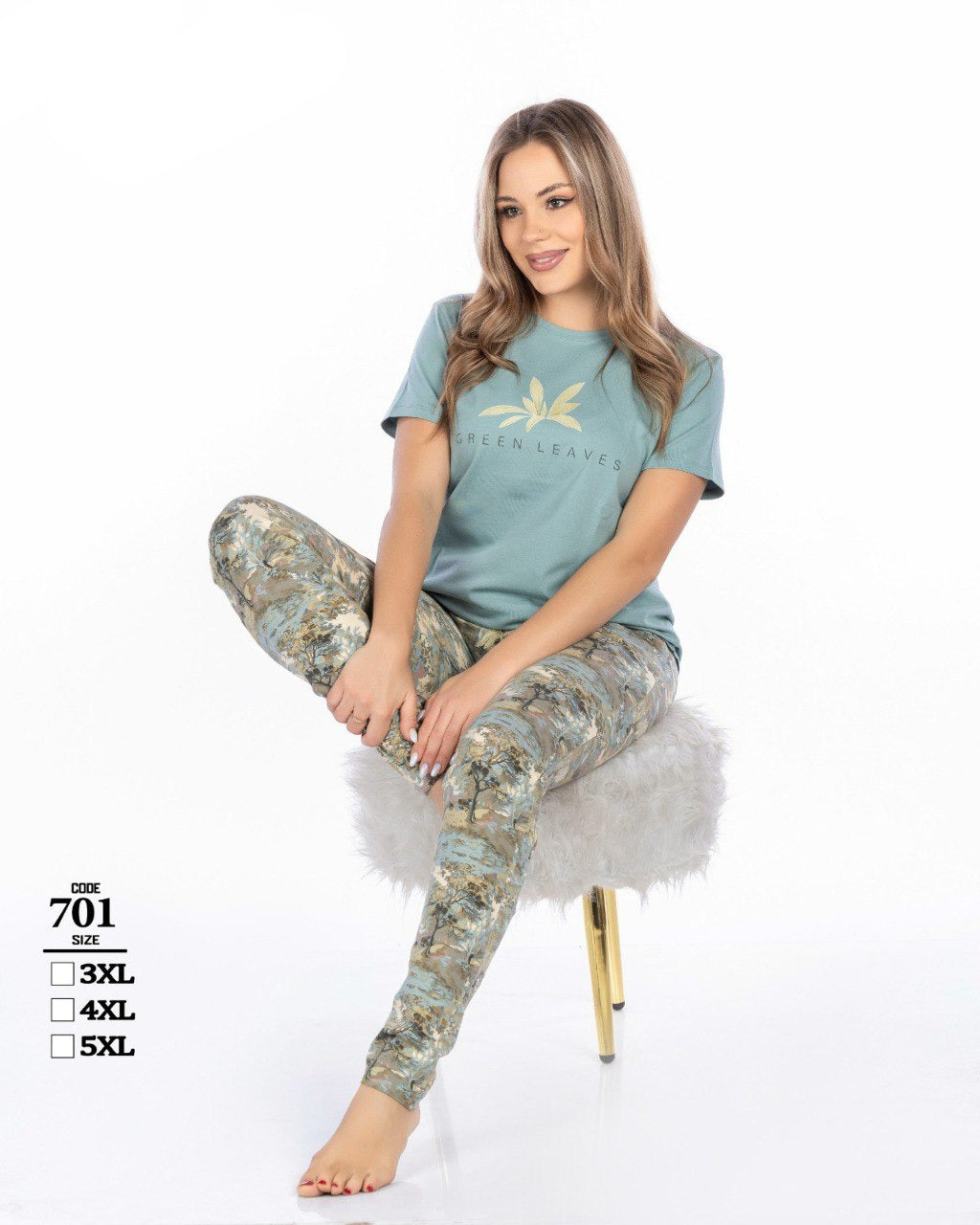 Virginia Plus Size Leaves Half Sleeves Pajama Set – 100% Pure Cotton