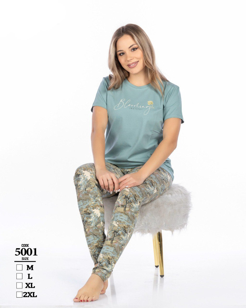 Virginia Leaves Half Sleeves Pajama Set – 100% Pure Cotton